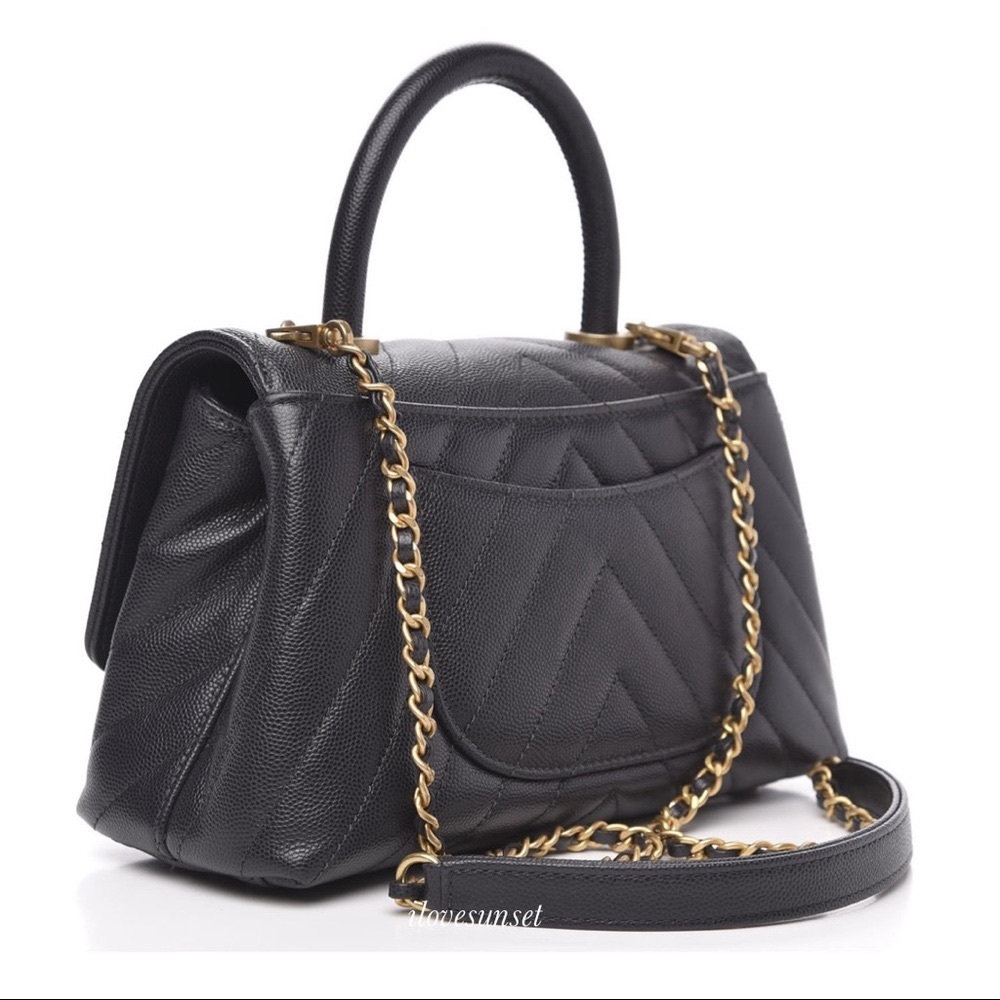 {CHANEL} Caviar Chevron Quilted Mini Dark Grey Bag - Picture 3 of 10